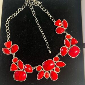 Gorgeous Red Necklace on silver tone